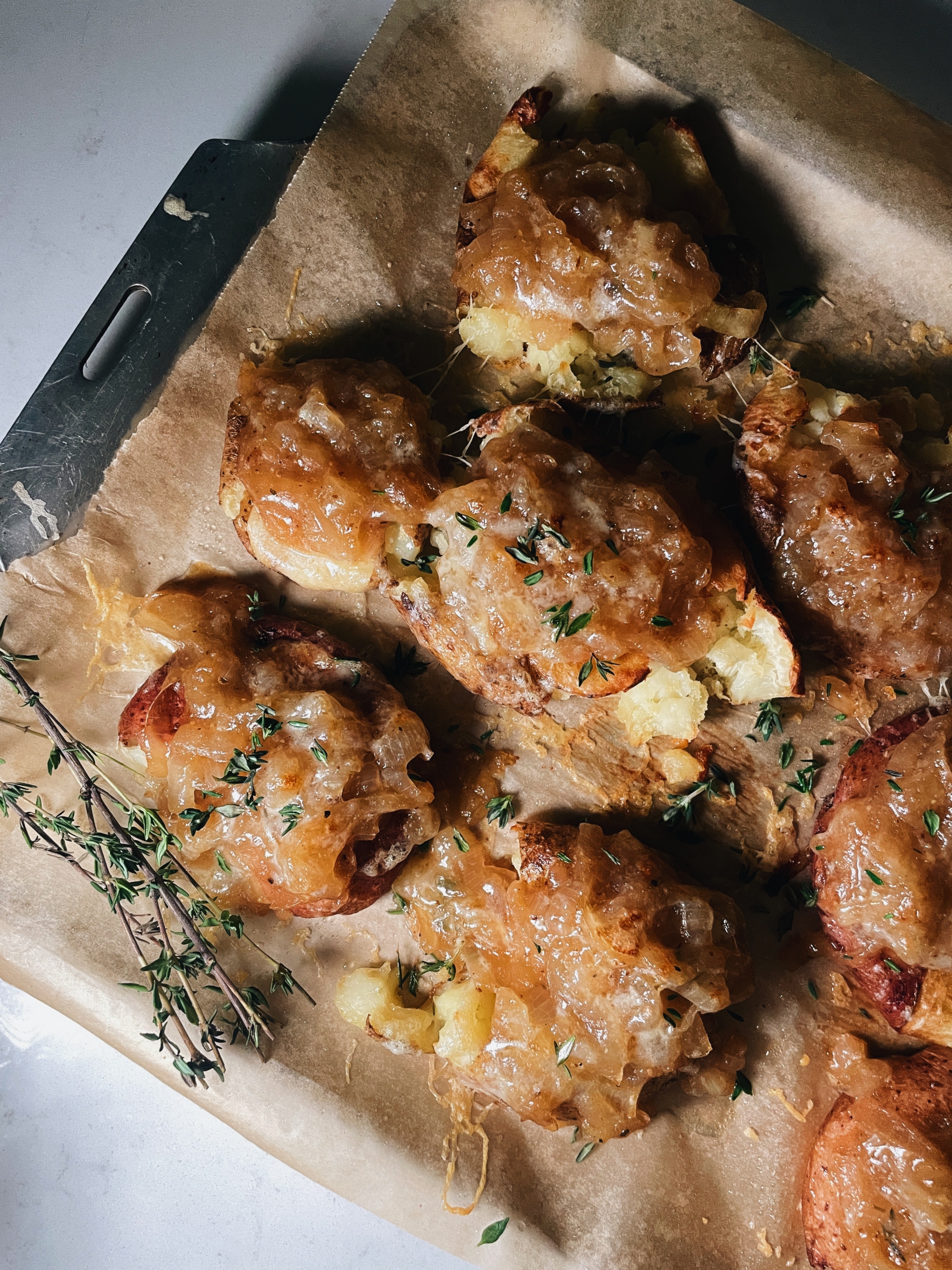 French Onion Smashed Potatoes